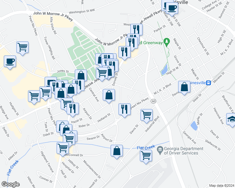 map of restaurants, bars, coffee shops, grocery stores, and more near 746 Cleveland Street in Gainesville