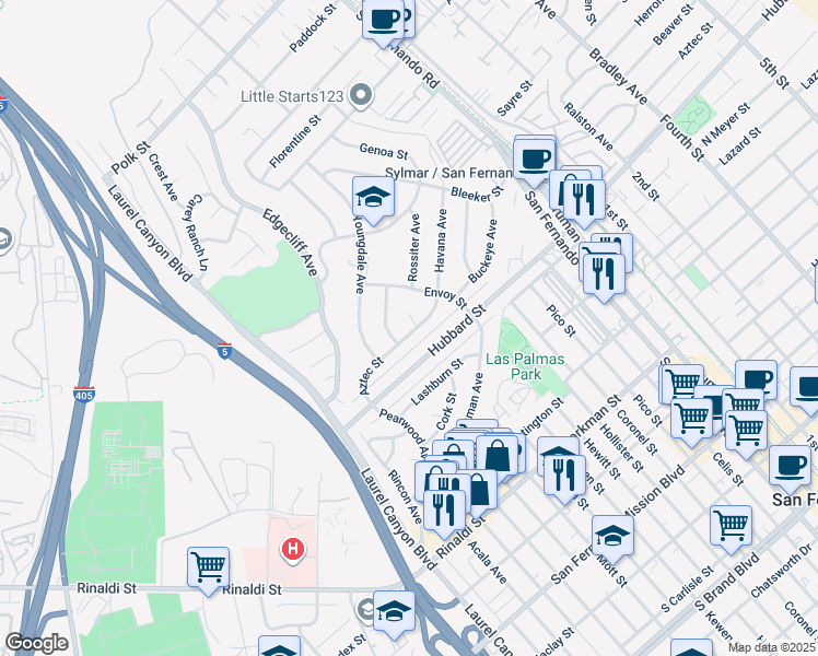 map of restaurants, bars, coffee shops, grocery stores, and more near 11951 Rossiter Place in Los Angeles