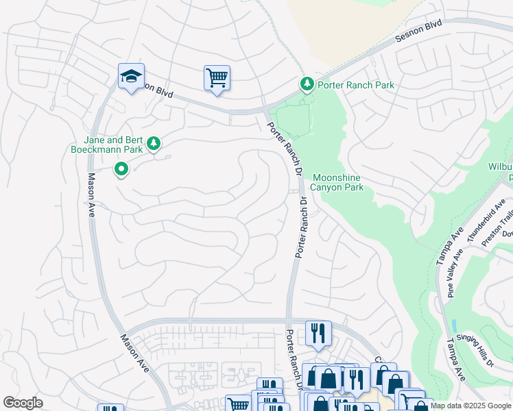 map of restaurants, bars, coffee shops, grocery stores, and more near 11758 Hillsborough Lane in Los Angeles