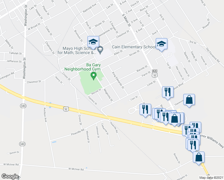 map of restaurants, bars, coffee shops, grocery stores, and more near 508 Southern Pine Street in Darlington