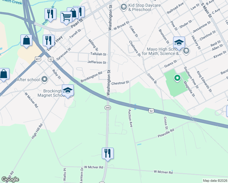 map of restaurants, bars, coffee shops, grocery stores, and more near 511-527 South Governor Williams Highway in Darlington