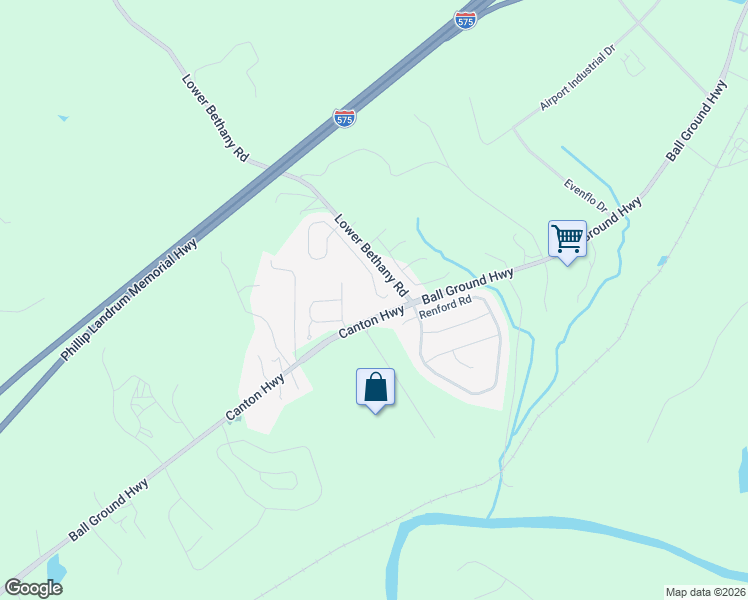 map of restaurants, bars, coffee shops, grocery stores, and more near 248 Bethany Manor Court in Ball Ground