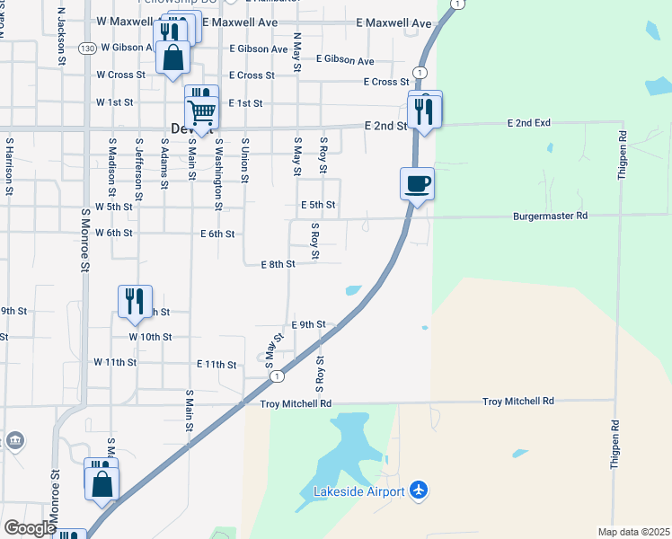 map of restaurants, bars, coffee shops, grocery stores, and more near 935 South Whitehead Drive in DeWitt