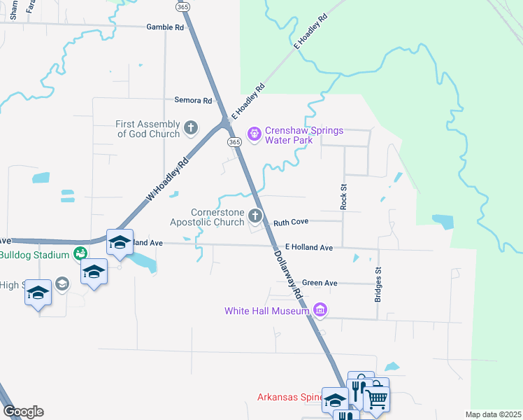 map of restaurants, bars, coffee shops, grocery stores, and more near 9601-9699 Dollarway Road in White Hall