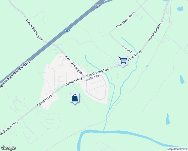 map of restaurants, bars, coffee shops, grocery stores, and more near 236 Renford Road in Ball Ground