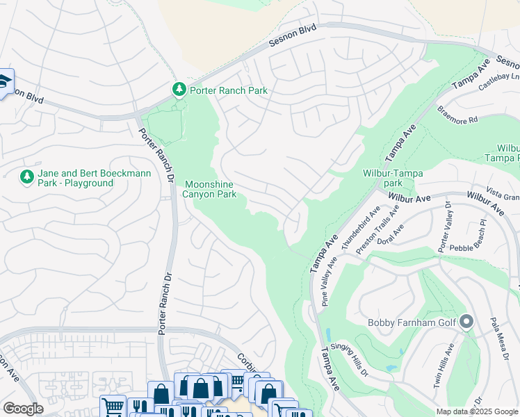 map of restaurants, bars, coffee shops, grocery stores, and more near 19808 Winged Foot Way in Los Angeles