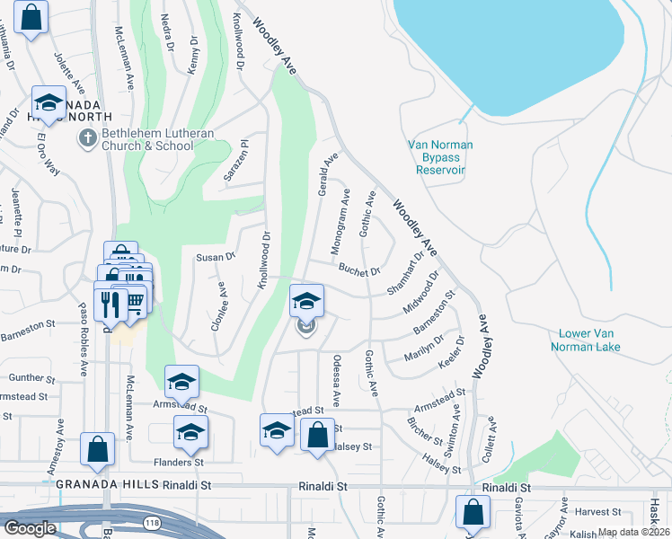 map of restaurants, bars, coffee shops, grocery stores, and more near 12016 Monogram Avenue in Los Angeles