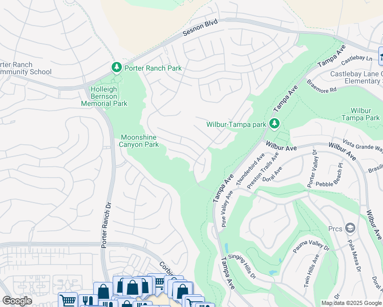 map of restaurants, bars, coffee shops, grocery stores, and more near 19747 Winged Foot Way in Los Angeles
