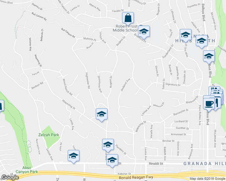 map of restaurants, bars, coffee shops, grocery stores, and more near 11944 Nugent Drive in Los Angeles
