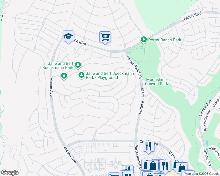 map of restaurants, bars, coffee shops, grocery stores, and more near 20204 Albion Way in Los Angeles
