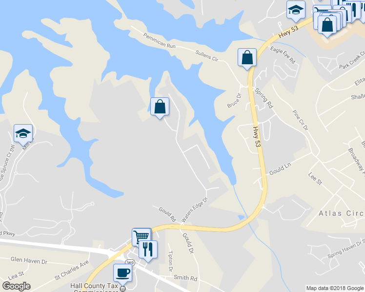 map of restaurants, bars, coffee shops, grocery stores, and more near 2703 Inglewood Drive in Gainesville