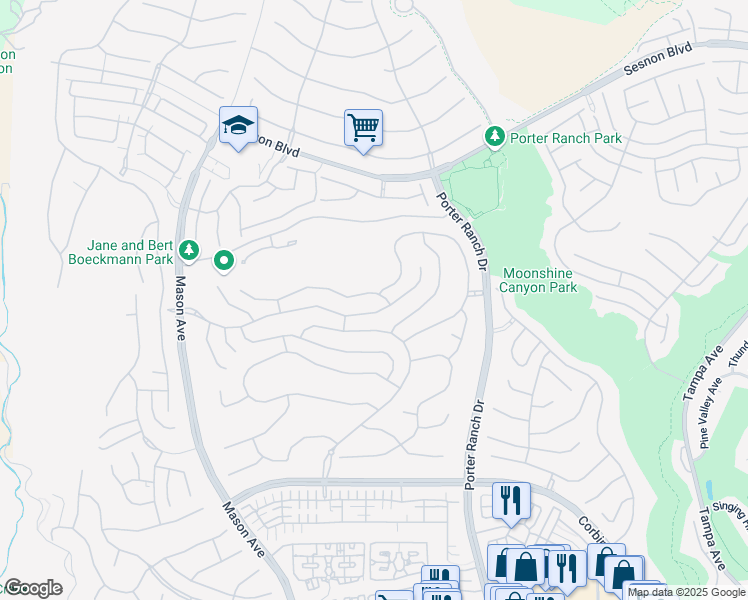 map of restaurants, bars, coffee shops, grocery stores, and more near 20216 Albion Way in Los Angeles