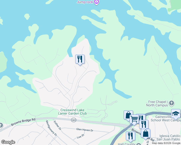 map of restaurants, bars, coffee shops, grocery stores, and more near 3343 Indian Hawthorne Ridge in Gainesville