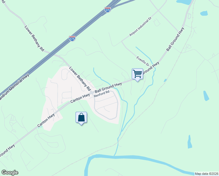 map of restaurants, bars, coffee shops, grocery stores, and more near Ball Ground Highway in Ball Ground