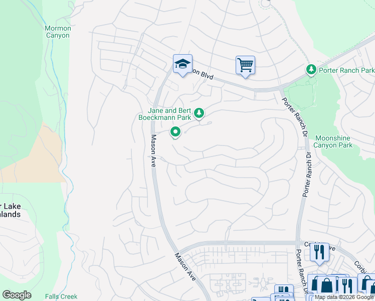 map of restaurants, bars, coffee shops, grocery stores, and more near 20434 Albion Way in Los Angeles