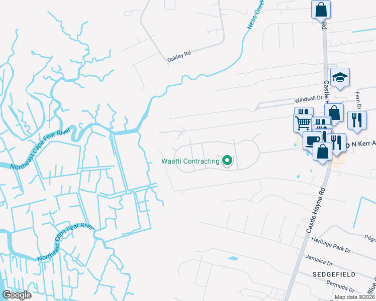 map of restaurants, bars, coffee shops, grocery stores, and more near 901 Horne Place Drive in Wilmington