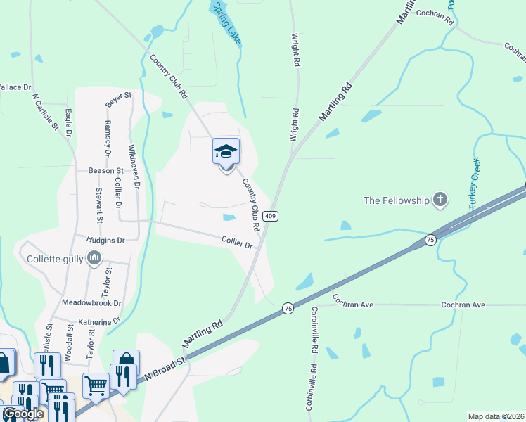 map of restaurants, bars, coffee shops, grocery stores, and more near 128 Country Club Road in Albertville