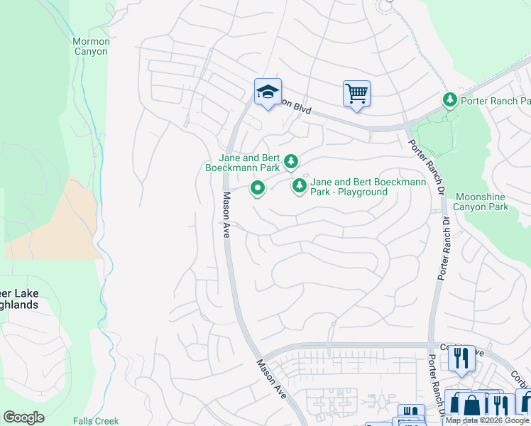 map of restaurants, bars, coffee shops, grocery stores, and more near 20520 Esmerelda Lane in Los Angeles