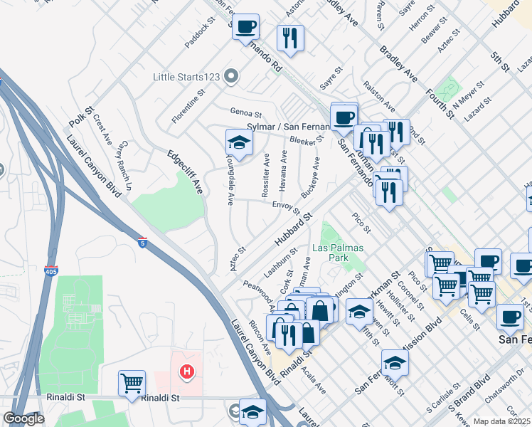 map of restaurants, bars, coffee shops, grocery stores, and more near 11968 Rossiter Place in Los Angeles