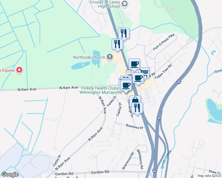 map of restaurants, bars, coffee shops, grocery stores, and more near 5600 Bavarian Lane in Wilmington