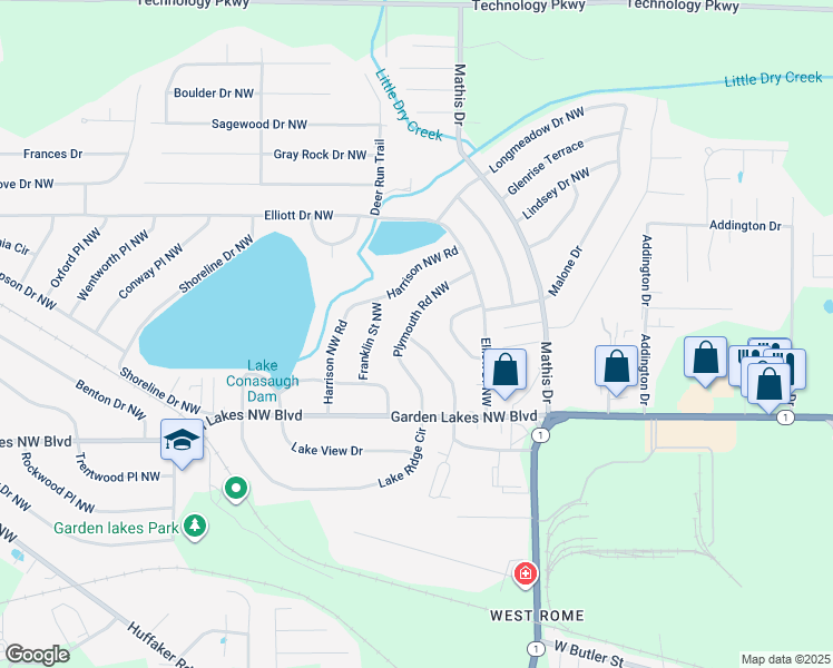 map of restaurants, bars, coffee shops, grocery stores, and more near 30 Tyler Street Northwest in Rome