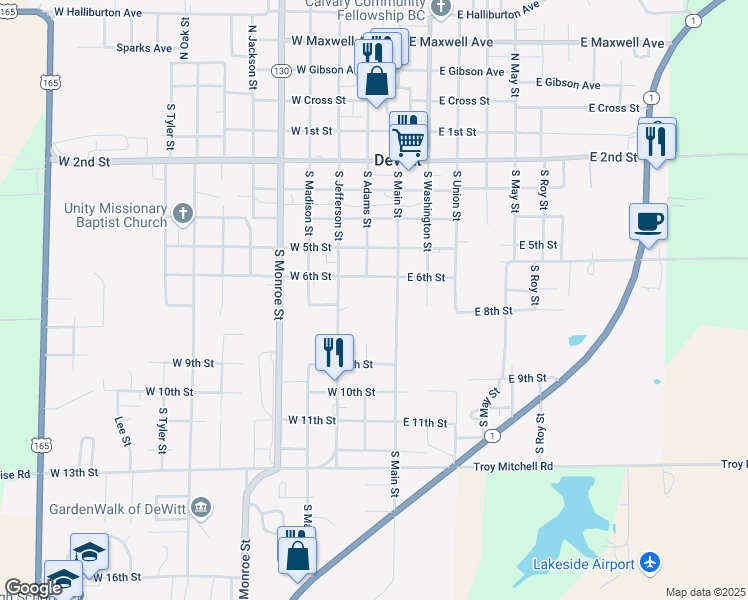 map of restaurants, bars, coffee shops, grocery stores, and more near 117 West 6th Street in DeWitt