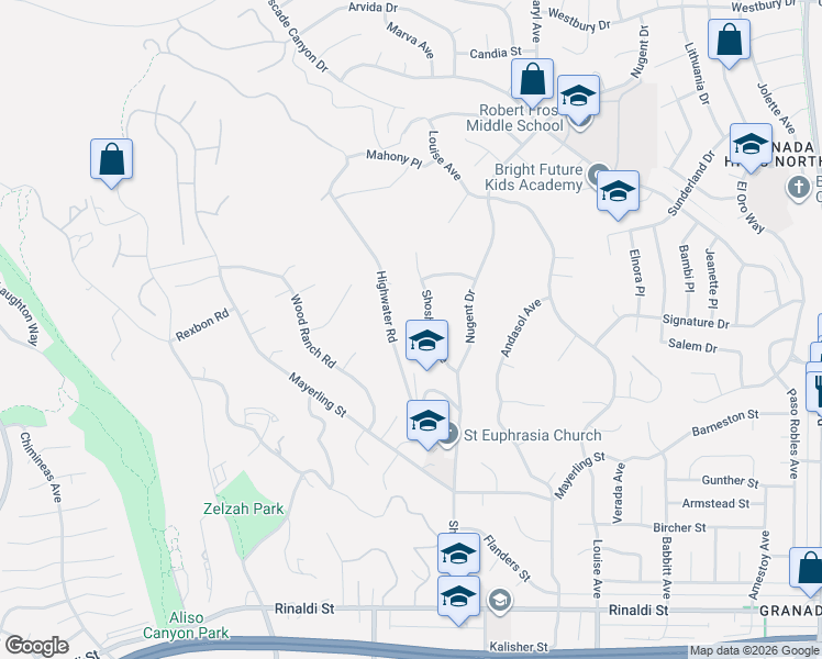 map of restaurants, bars, coffee shops, grocery stores, and more near 12000 Highwater Road in Los Angeles