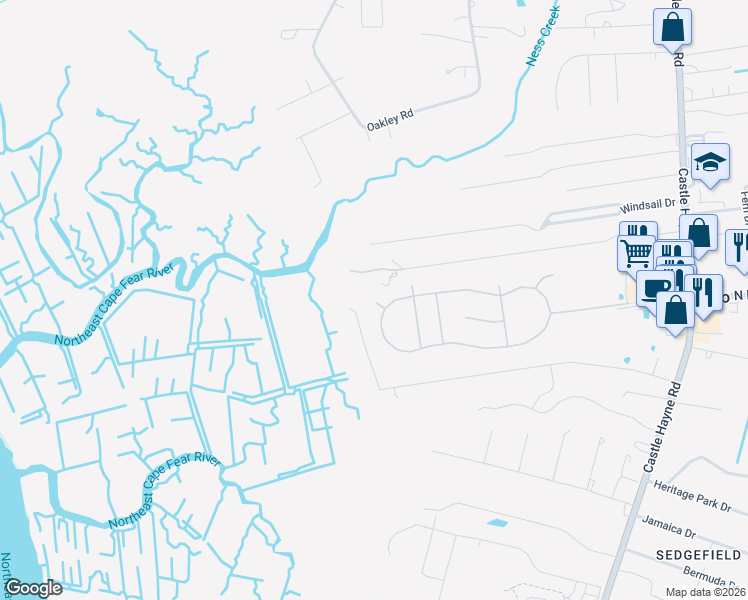 map of restaurants, bars, coffee shops, grocery stores, and more near 849 Horne Place Drive in Wilmington