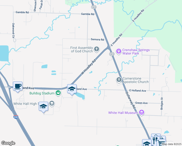 map of restaurants, bars, coffee shops, grocery stores, and more near 1000 West Hoadley Road in White Hall