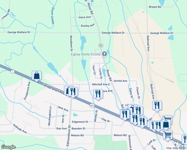 map of restaurants, bars, coffee shops, grocery stores, and more near 1111 Terri Circle in Albertville