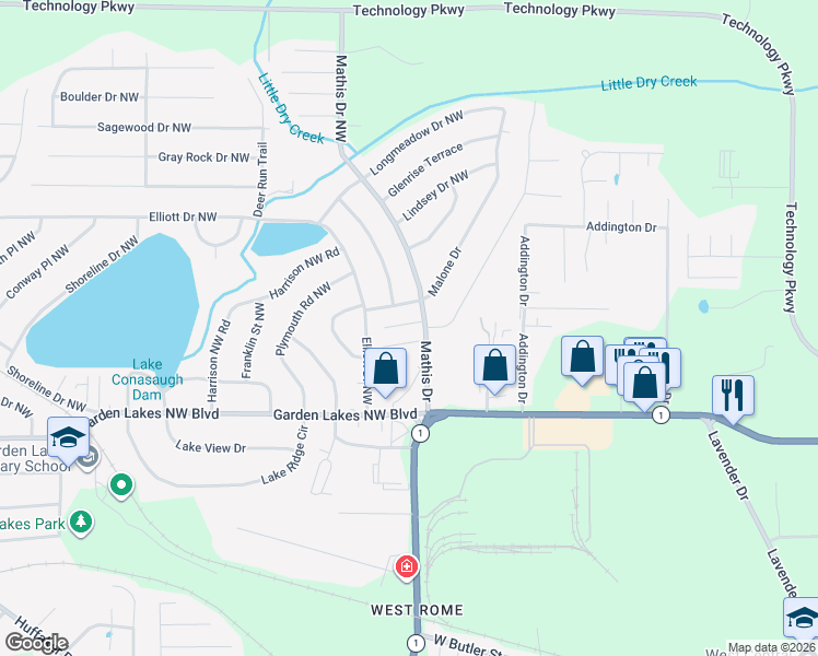 map of restaurants, bars, coffee shops, grocery stores, and more near 3 Garden Court North Northwest in Rome