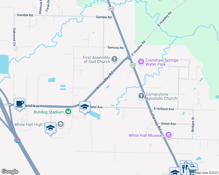 map of restaurants, bars, coffee shops, grocery stores, and more near 1000 West Hoadley Road in White Hall