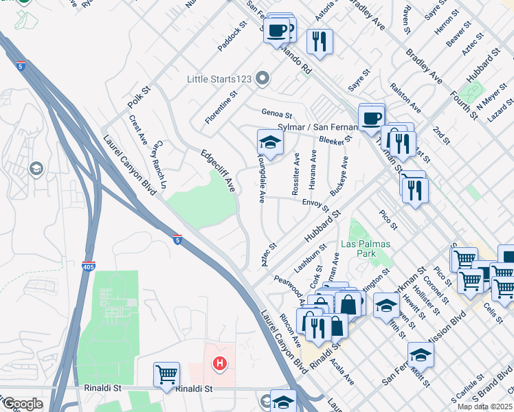 map of restaurants, bars, coffee shops, grocery stores, and more near 12019 Youngdale Avenue in Los Angeles