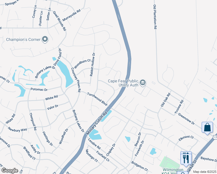 map of restaurants, bars, coffee shops, grocery stores, and more near 2711 Bow Hunter Drive in Wilmington