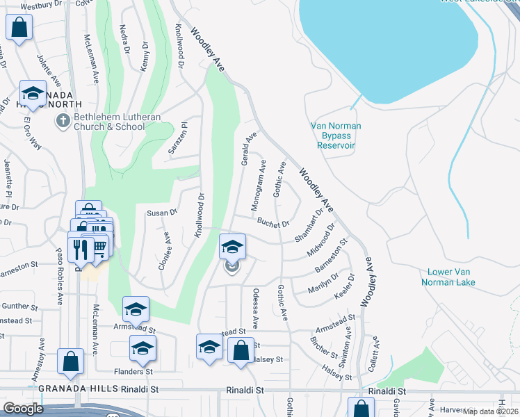 map of restaurants, bars, coffee shops, grocery stores, and more near 12016 Monogram Avenue in Los Angeles