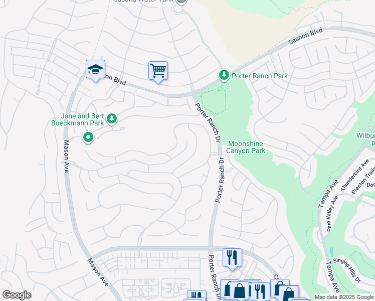 map of restaurants, bars, coffee shops, grocery stores, and more near 20138 Marlow Lane in Los Angeles