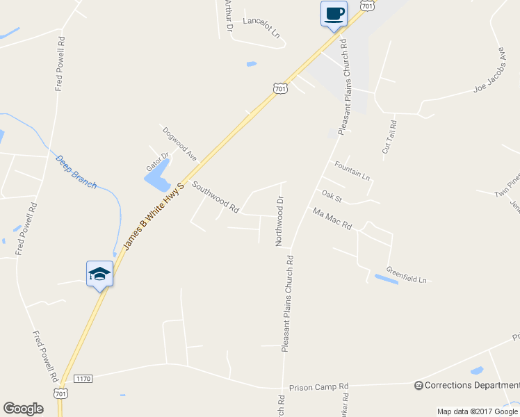 map of restaurants, bars, coffee shops, grocery stores, and more near 291 Southwood Road in Whiteville