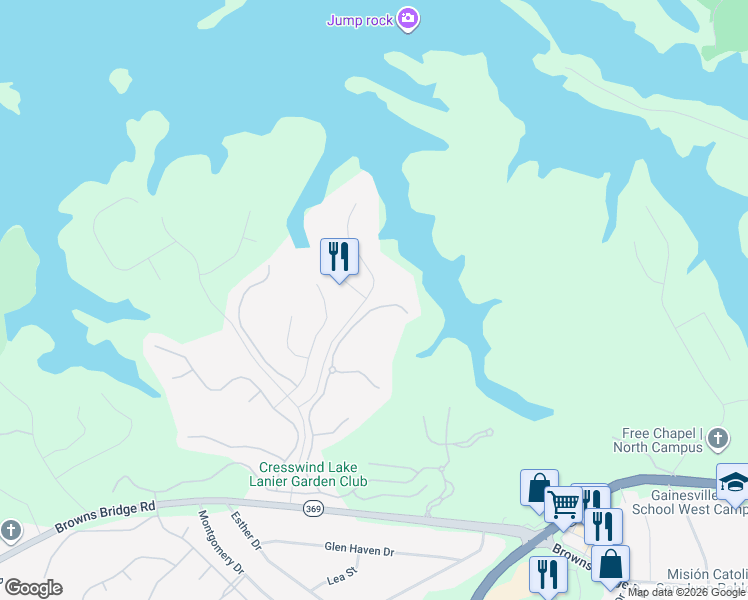 map of restaurants, bars, coffee shops, grocery stores, and more near 3343 Indian Hawthorne Ridge in Gainesville