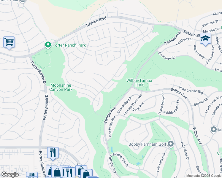 map of restaurants, bars, coffee shops, grocery stores, and more near 19636 Pine Valley Way in Los Angeles