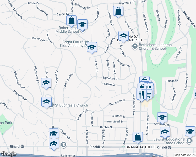 map of restaurants, bars, coffee shops, grocery stores, and more near 11990 Elnora Place in Los Angeles