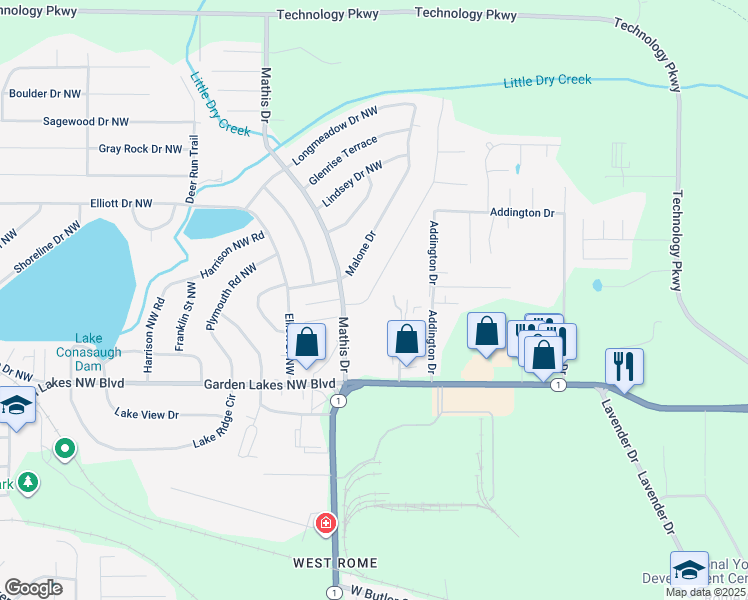 map of restaurants, bars, coffee shops, grocery stores, and more near 10 Crosscreek Drive in Rome