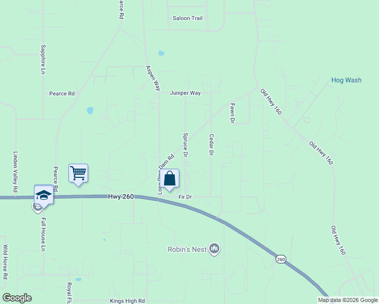 map of restaurants, bars, coffee shops, grocery stores, and more near 1045 Spruce Drive in Show Low