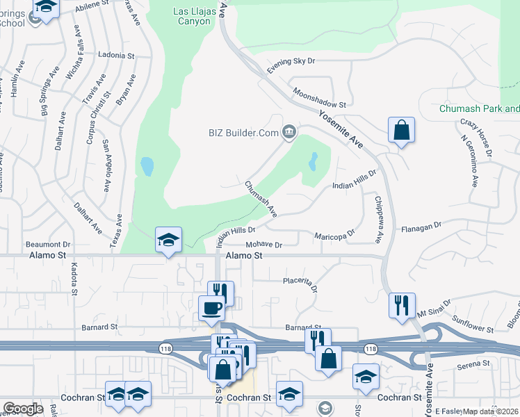 map of restaurants, bars, coffee shops, grocery stores, and more near 5329 Indian Hills Drive in Simi Valley