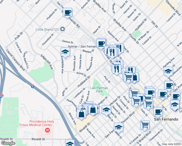 map of restaurants, bars, coffee shops, grocery stores, and more near 14715 Hubbard Street in Los Angeles