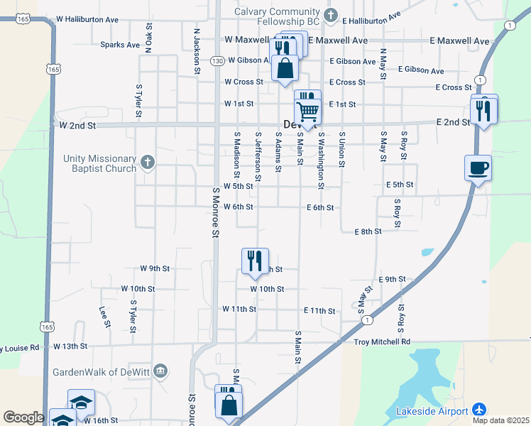map of restaurants, bars, coffee shops, grocery stores, and more near 117 West 6th Street in DeWitt