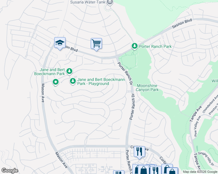 map of restaurants, bars, coffee shops, grocery stores, and more near 20164 Galway Lane in Los Angeles