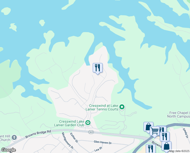 map of restaurants, bars, coffee shops, grocery stores, and more near 3508 Blue Spruce Court Southwest in Gainesville