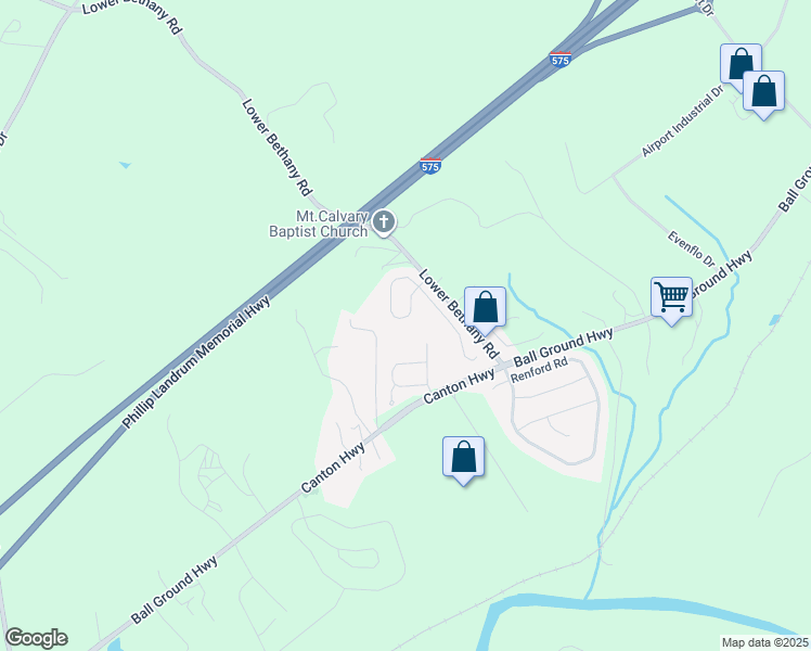 map of restaurants, bars, coffee shops, grocery stores, and more near 109 Bethany Manor Drive in Ball Ground