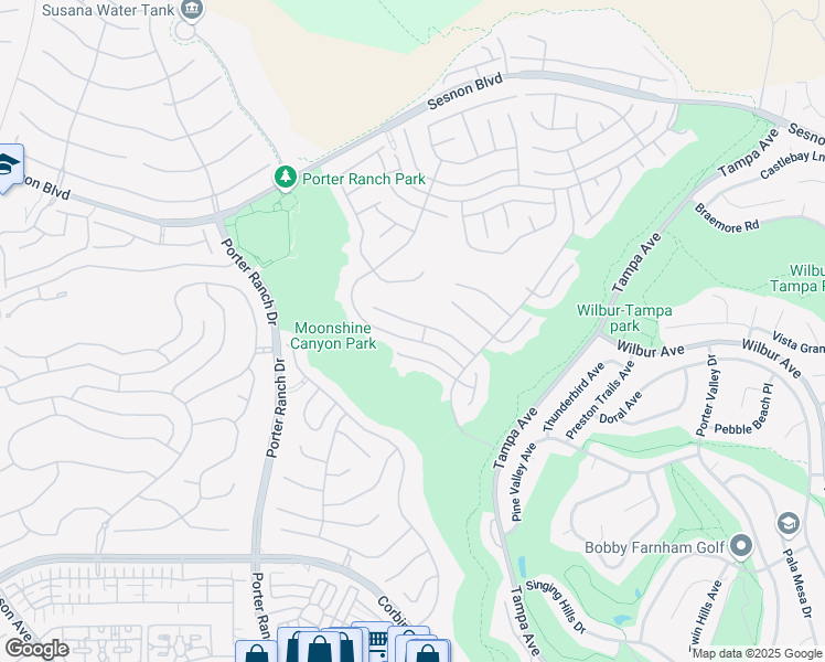 map of restaurants, bars, coffee shops, grocery stores, and more near 19835 Winged Foot Way in Los Angeles