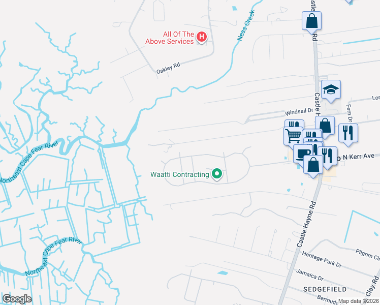 map of restaurants, bars, coffee shops, grocery stores, and more near 901 Horne Place Drive in Wilmington